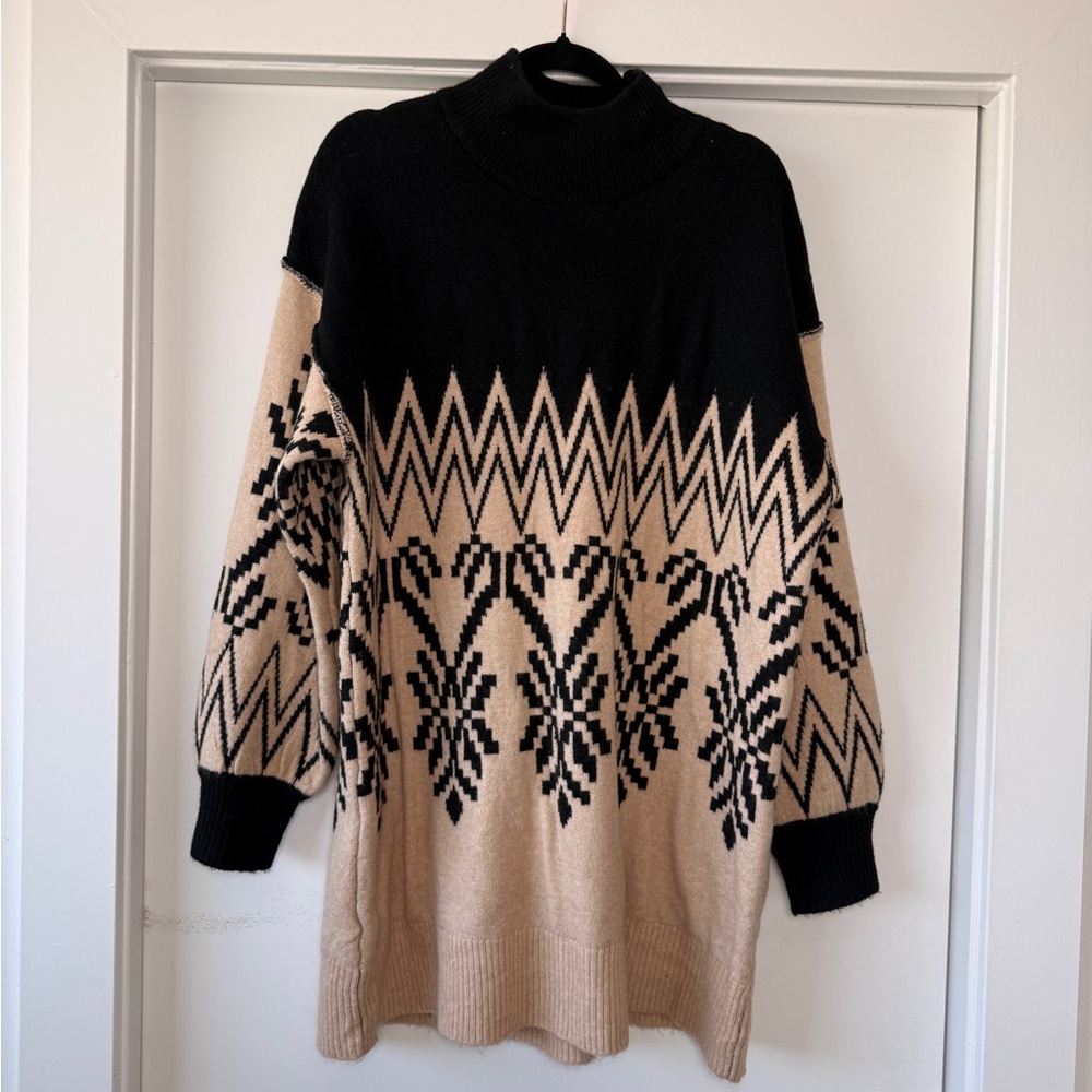Vici Black and Tan Geometric Women's Sweater Dress